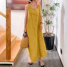 Load image into Gallery viewer, Summer New Cotton and Hemp Simple Style Loose Pocket Round Neck Style Sleeveless Long Sling Dress