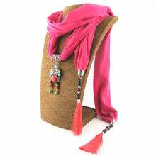 Load image into Gallery viewer, New cotton and linen scarf tassel pendant scarf Tibetan women shawl scarf jewelry necklace national wind scarf