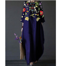 Load image into Gallery viewer, Summer Feminine Style Long Dress Round Neck Vintage Sweet Print Art Dress 3/4 Sleeve