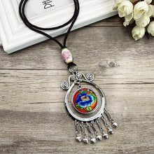 Load image into Gallery viewer, Retro Fashion Ethnic Embroidery Flower Necklace Tassel Pendant Sweater Chain
