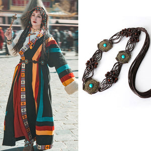 Retro Ethnic Tibetan Clothing Belt Elastic Waist Belt Turquoise Beading Accessories Tibetan Robe Lady Belt