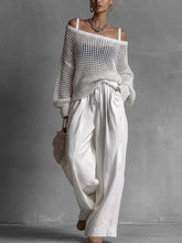 Load image into Gallery viewer, Popular Women's Comfortable Hollow Knitted Top and Linen Pants Two-piece Set