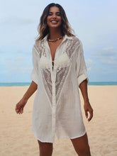 Load image into Gallery viewer, Lace Spell Bamboo Shirt Beach Blouse Sexy Hollow Sunscreen Bikini Blouse Cover Up