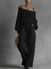 Load image into Gallery viewer, Popular Women's Comfortable Hollow Knitted Top and Linen Pants Two-piece Set