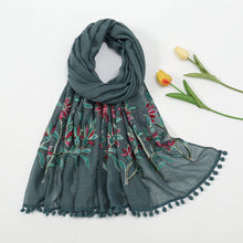 Load image into Gallery viewer, New Embroidered Furball Scarf, Cotton and Linen Shawl, Women&#39;s Ethnic Style Retro Style, with Spring and Autumn Scarf