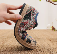 Load image into Gallery viewer, Ethnic Style Lace up Art Linen Casual Shoes Cotton Linen Embroidered Shoes Women&#39;s Shoes