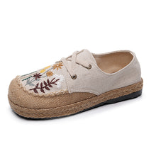 Load image into Gallery viewer, New Ethnic Style Women&#39;s Shoes Dandelion Embroidered Linen Shoes Cow Tendon Bottom Hand-stitched Top Lace-up Cloth Shoes