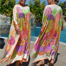 Load image into Gallery viewer, Printed Bohemian Dress Loose Plus Size Bat Sleeve Robe Bikini Blouse