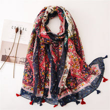Load image into Gallery viewer, Japanese Literary and Artistic Fresh Cotton and Linen Scarf Retro Patchwork Bohemian Cashew Print Silk Scarf Beautiful Sunscreen Scarf