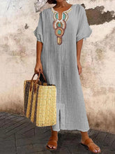 Load image into Gallery viewer, New Cotton and Hemp Embroidered Split Dress