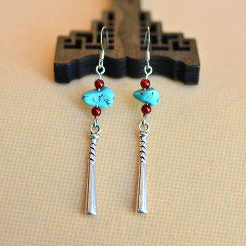 Female Turquoise Earrings Ancient Earrings Tibetan Miao Silver Exotic Ethnic Minority Simple Daily Earrings