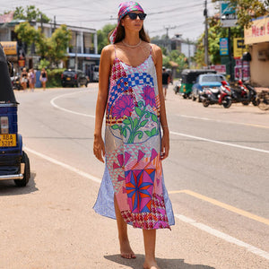 Hot Selling New Print V-neck Strap Dress Seaside Beach Skirt