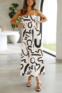 Women's Summer Fashion Print Waist Suspender Dress