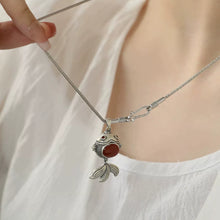 Load image into Gallery viewer, 925 Silver Retro Style Lucky Little Fat Fish Koi Pendant Necklace Nanhong Agate