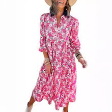 Load image into Gallery viewer, New Casual Loose Long-sleeved V-neck Women&#39;s Bohemian Floral Elegant A-shaped Dress