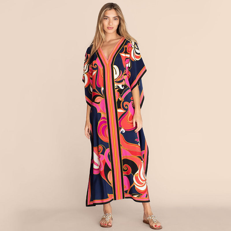 Popular Positioning Printed Beach Blouse Robe-style Casual Vacation Dress Bikini Blouse