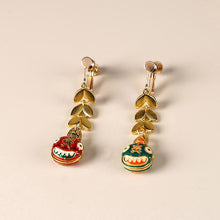 Load image into Gallery viewer, Swallowing Gold Beast New Year Earrings, Double Sided Cloisonne Earrings
