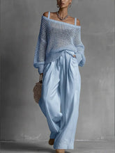 Load image into Gallery viewer, Popular Women's Comfortable Hollow Knitted Top and Linen Pants Two-piece Set