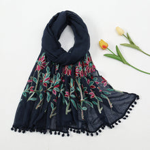 Load image into Gallery viewer, New Embroidered Furball Scarf, Cotton and Linen Shawl, Women&#39;s Ethnic Style Retro Style, with Spring and Autumn Scarf