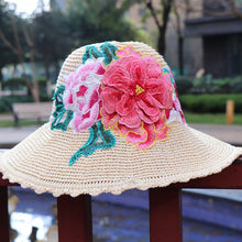 Load image into Gallery viewer, New Ethnic Style Embroidery Big brim Hat Sun Visor Hat 3D Flower Hat Women&#39;s Embroidery Hat