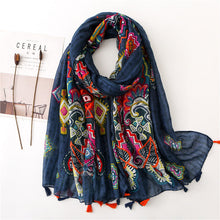 Load image into Gallery viewer, Japanese Literary and Artistic Fresh Cotton and Linen Scarf Retro Patchwork Bohemian Cashew Print Silk Scarf Beautiful Sunscreen Scarf