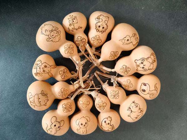 Zodiac Gourd Carving Ornament Pendant Asia Style Gift Natural Handicraft Gourd Moral Ornaments Home Decor