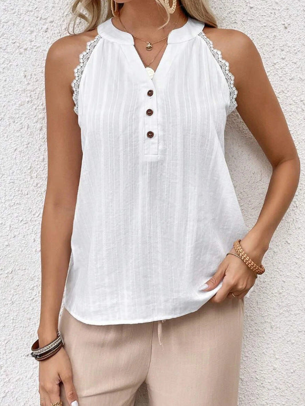 Summer Sweet Off Shoulder V-Neck Design Feel Shirt Sweet Bamboo Cotton Hanging Neck Top