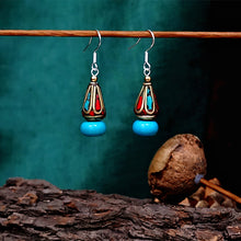 Load image into Gallery viewer, Original Ethnic Tibetan Earrings Female Sterling Silver Natural Turquoise Earrings Nepalese Vintage Palace Earrings