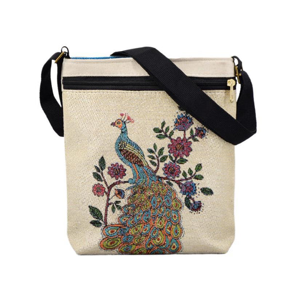 Woven Flower Cloth Bags, Retro Mobile Phone Change Bags, Two-layer Black Belts
