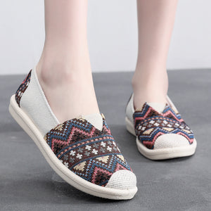 Ethnic Stripe Cloth Shoes Breathable Flat Sole Women's Single Shoes with One Step Lazy Canvas Shoes