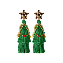 Load image into Gallery viewer, Ethnic Style Fringe Christmas Earrings, New Long Exaggerated Lightweight Rice Beads, Five-pointed Star Hand-woven Earrings