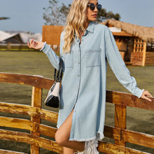 Load image into Gallery viewer, New Vintage Wash Denim Loose Relaxed Long Sleeve Ragged Dress