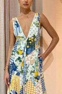 Summer Sleeveless Large V-neck Large Swing Printed Casual Dress