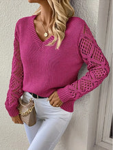 Load image into Gallery viewer, Spring and Autumn Knitted Sweater, Women's Clothing Temperament V-neck Hollow Long-sleeved Solid Color Casual Top