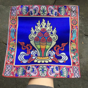 Tibetan Style Cloth Mat Embroidered with Eight Auspicious Crosses, Diamond Pestle, Bell Pestle, Tablecloth