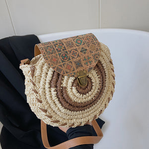 Summer Ethnic Style Woven Literature and Art Sen Series Bag for Women's Crossbody, Minority Grass Woven Large Capacity Round Cake Bag