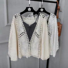 Load image into Gallery viewer, Spring/Summer Cotton Embroidered Lace Cardigan Short Bat Sleeves Loose Shawl 7/4 Sleeve Air Conditioning Sun Protection Cover Up