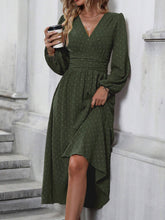 Load image into Gallery viewer, Autumn and Winter New Medium Hairball Diagonal Neck Lantern Sleeve Pleated Waist Dress