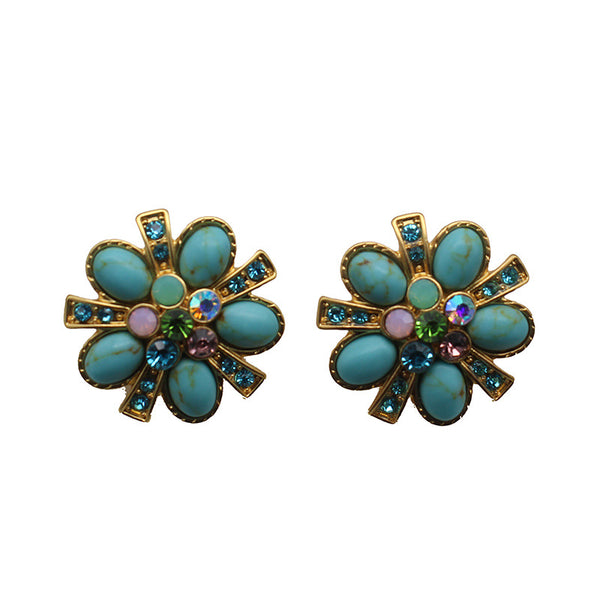 Turquoise Earrings, Protein Gemstones, 925 Silver Needles, Flower Earrings, 24K Matte Gold Electroplating Earrings