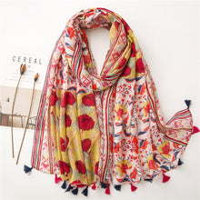 Load image into Gallery viewer, Japanese Literary and Artistic Fresh Cotton and Linen Scarf Retro Patchwork Bohemian Cashew Print Silk Scarf Beautiful Sunscreen Scarf