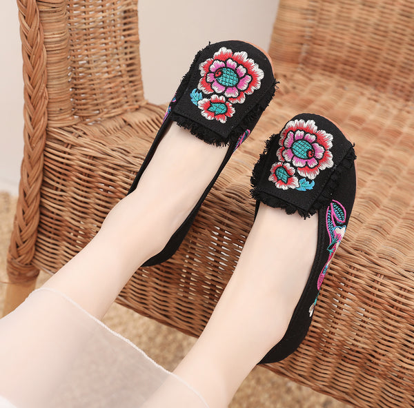 Fur Embroidered Single Shoe Cloth Shoes Oxford Soft Sole Walking Casual Dance Shoes