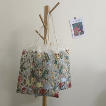 Load image into Gallery viewer, New Mesh Full Hand Embroidered Flower Shoulder Bag Handheld Lace Tote Bag Art Antique Bag