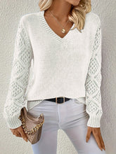 Load image into Gallery viewer, Spring and Autumn Knitted Sweater, Women's Clothing Temperament V-neck Hollow Long-sleeved Solid Color Casual Top