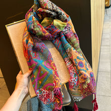 Load image into Gallery viewer, Ethnic Style Colored Silk Scarves Women&#39;s Summer Versatile Yarns Cotton and Linen Feel Air-conditioned Room Scarves Beach Towels Sun Protection Shawls