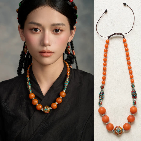 Tibetan Jewelry Nepalese Necklace, Tibetan Beeswax Necklace Original Design Ethnic Style