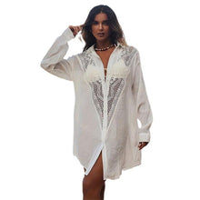 Load image into Gallery viewer, Lace Spell Bamboo Shirt Beach Blouse Sexy Hollow Sunscreen Bikini Blouse Cover Up