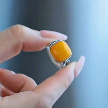 Load image into Gallery viewer, 925 Silver Retro New Ethnic Style Chicken Oil Yellow Beeswax Square Ring Earrings Niche Design Premium