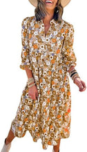 Load image into Gallery viewer, New Casual Loose Long-sleeved V-neck Women&#39;s Bohemian Floral Elegant A-shaped Dress