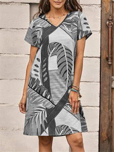 Womenswear print casual short sleeve V-neck dress