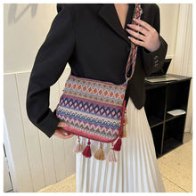 Load image into Gallery viewer, Small Fresh Ethnic Style Crossbody Bag for Women&#39;s New Fashion Versatile Wide Shoulder Strap Single Shoulder Bag Tassel Bucket Bag